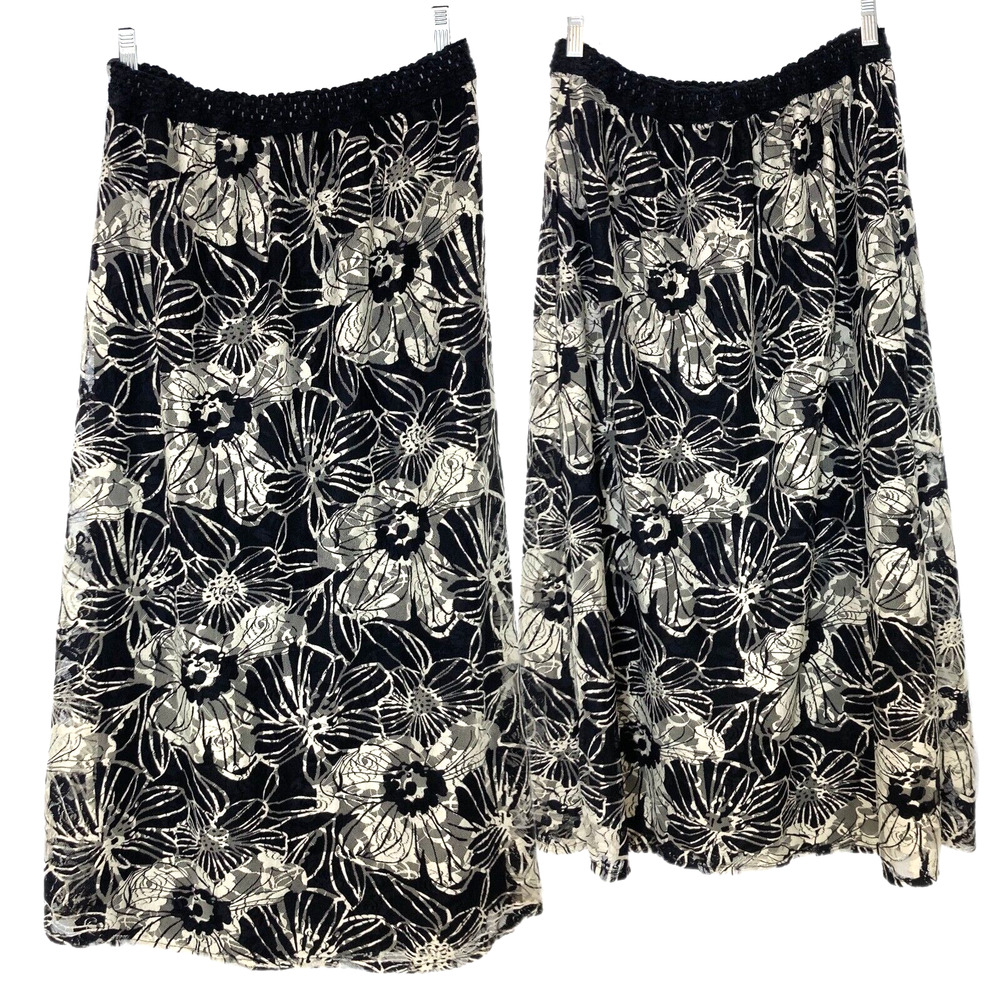 Vintage Dark Floral Gauzy Midi Skirt L Feminine Fairy Grunge Whimsigoth